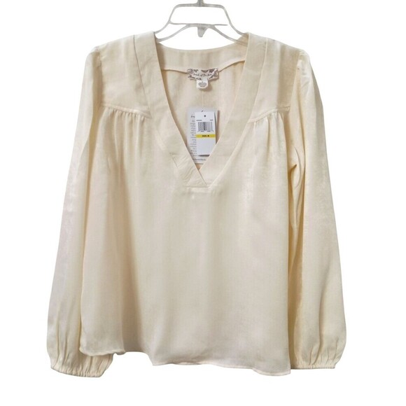 Band Of The Free Top Medium Silky Ivory Boho Neutral V-neck Poet - Picture 4 of 9